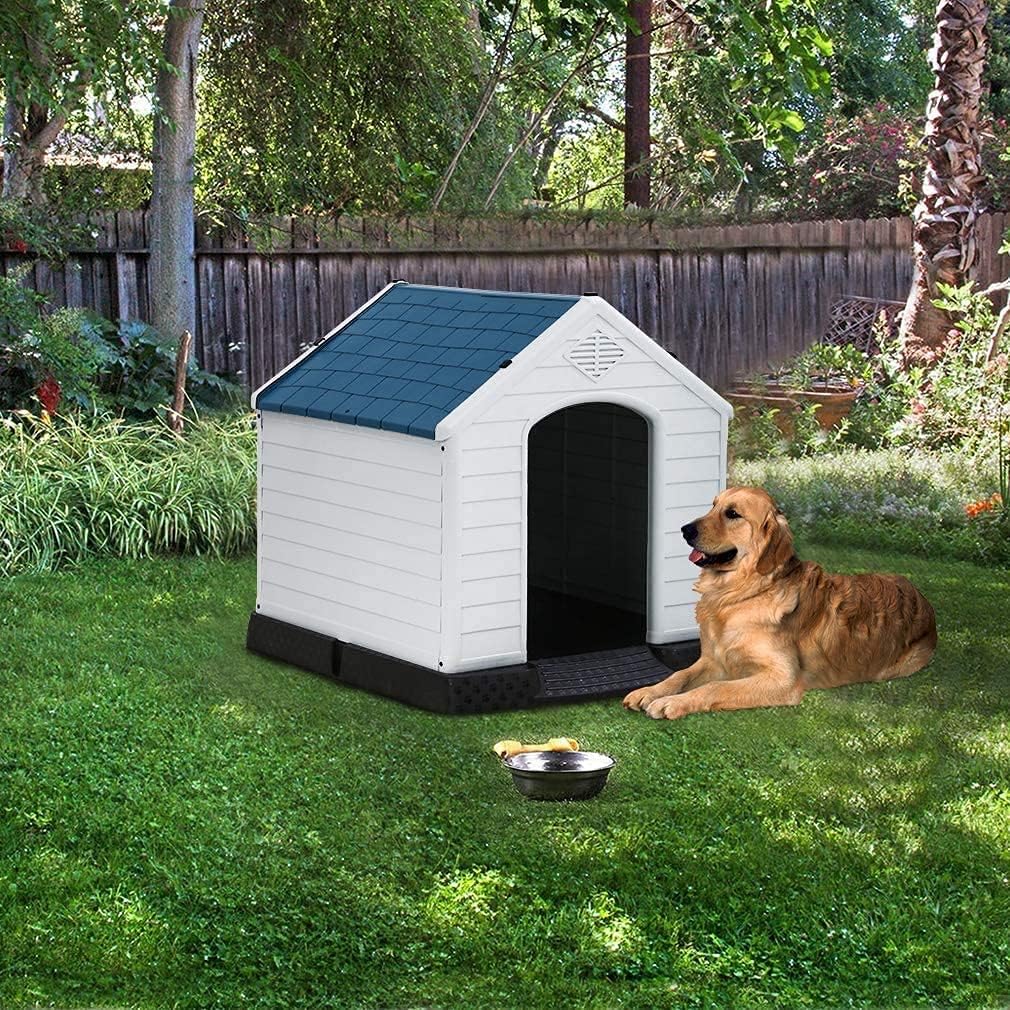 Big Dog House Plasic Dog House Puppy Shelter for Small Medium Large Dogs, Waterproof Ventilate Plastic Durable Indoor Outdoor Pet Shelter Kennel