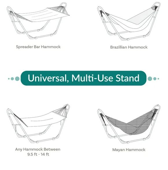 Sunnydaze Heavy-Duty Universal Multi-Use Heavy-Duty Steel Hammock Stand for 9 to 14 Feet Hammocks - 550 lb Weight Capacity - Black