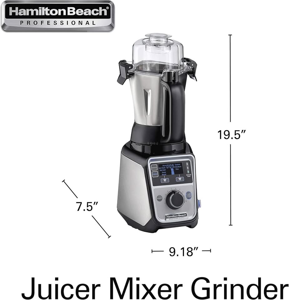 Professional 2.2 HP 120V Mixer Grinder and Juicer, 3 Stainless Steel Jars, Intelligent Speed