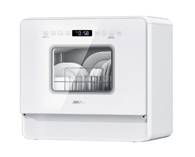 AIRMSEN 5-Place Settings Portable Countertop Dishwasher with 5L Built-in Water Tank, Ultra-Slim Dishwasher Upgrade 3 Spray Arms, 12H Delay Start and Salt Chamber Function, ZMW-DUHA01