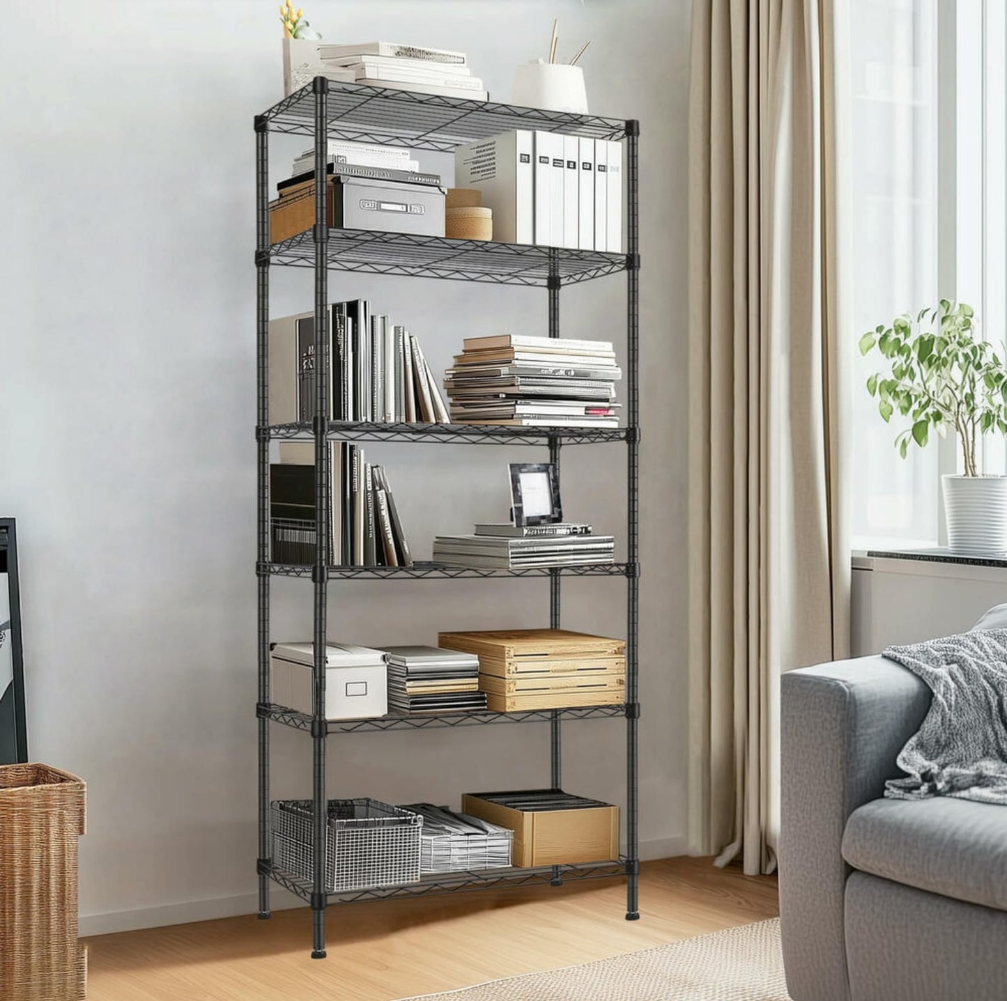 6-Tier Storage Wire Shelving Unit, 660LBS, Freestanding Garage A