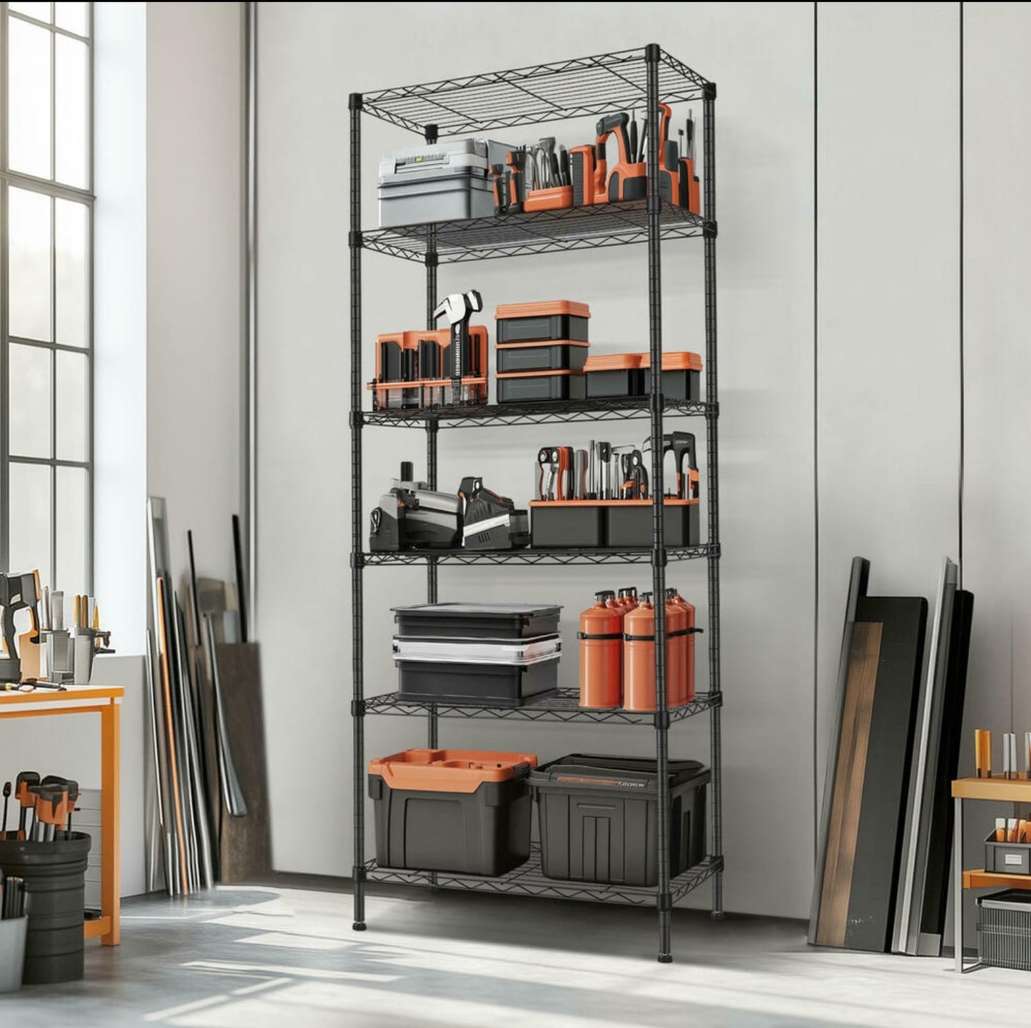6-Tier Storage Wire Shelving Unit, 660LBS, Freestanding Garage A