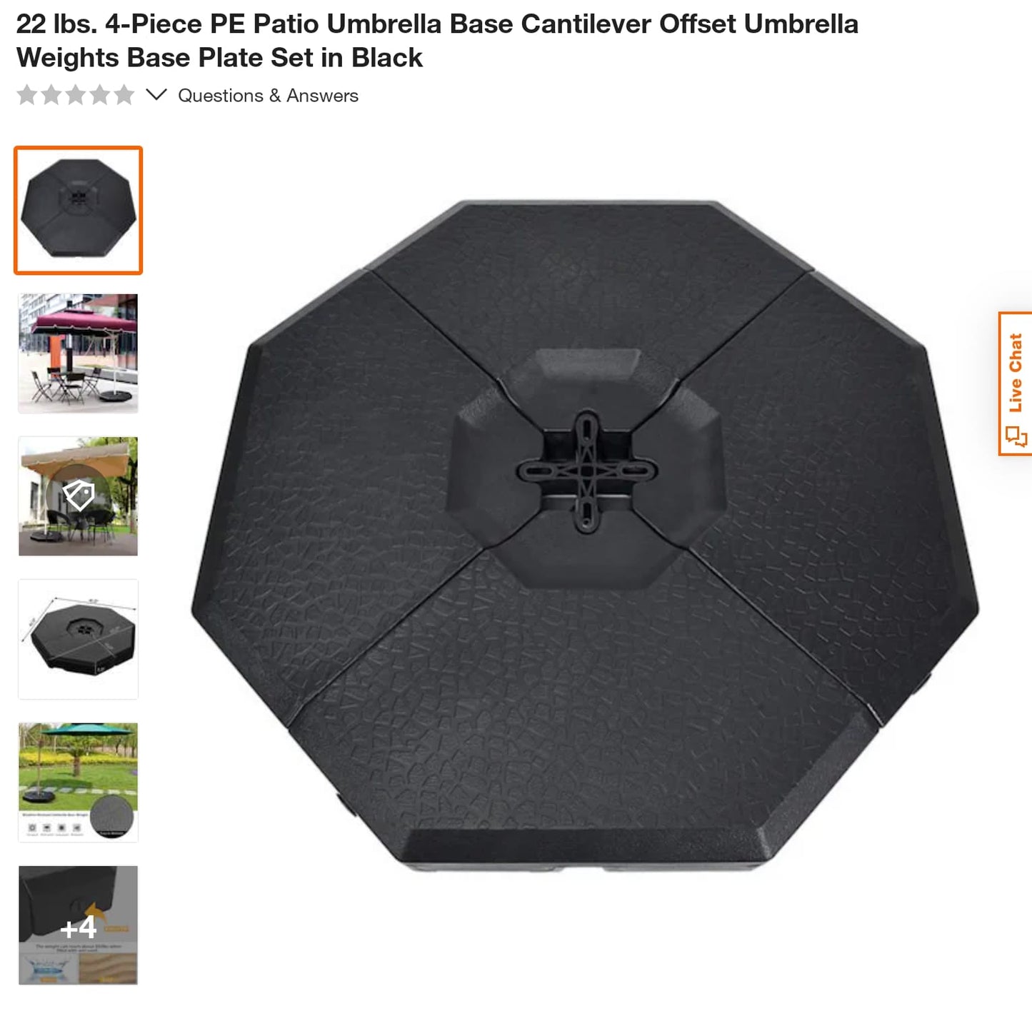 22 lbs. 4-Piece PE Patio Umbrella Base Cantilever Offset Umbrella Weights Base Plate Set
