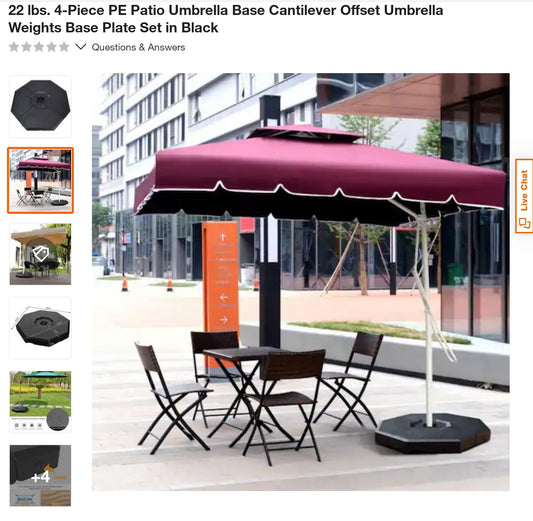 22 lbs. 4-Piece PE Patio Umbrella Base Cantilever Offset Umbrella Weights Base Plate Set