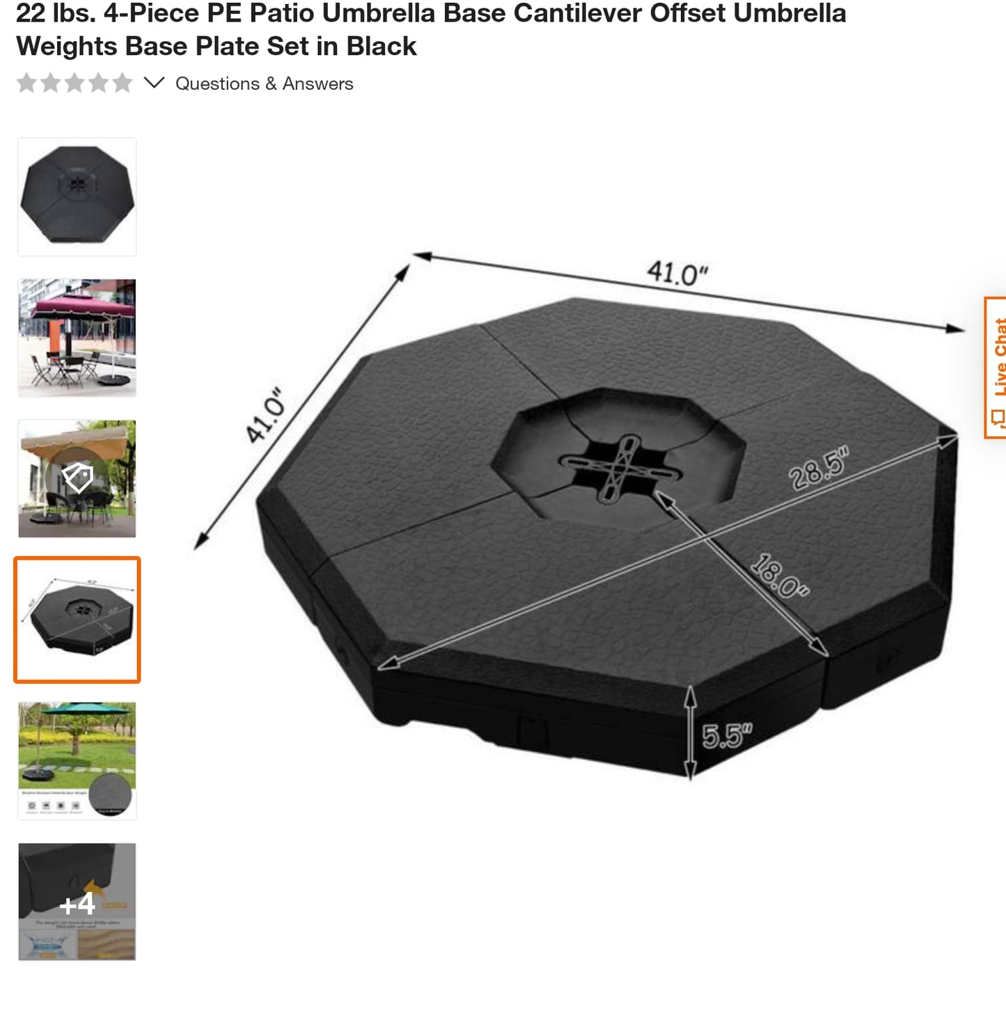 22 lbs. 4-Piece PE Patio Umbrella Base Cantilever Offset Umbrella Weights Base Plate Set