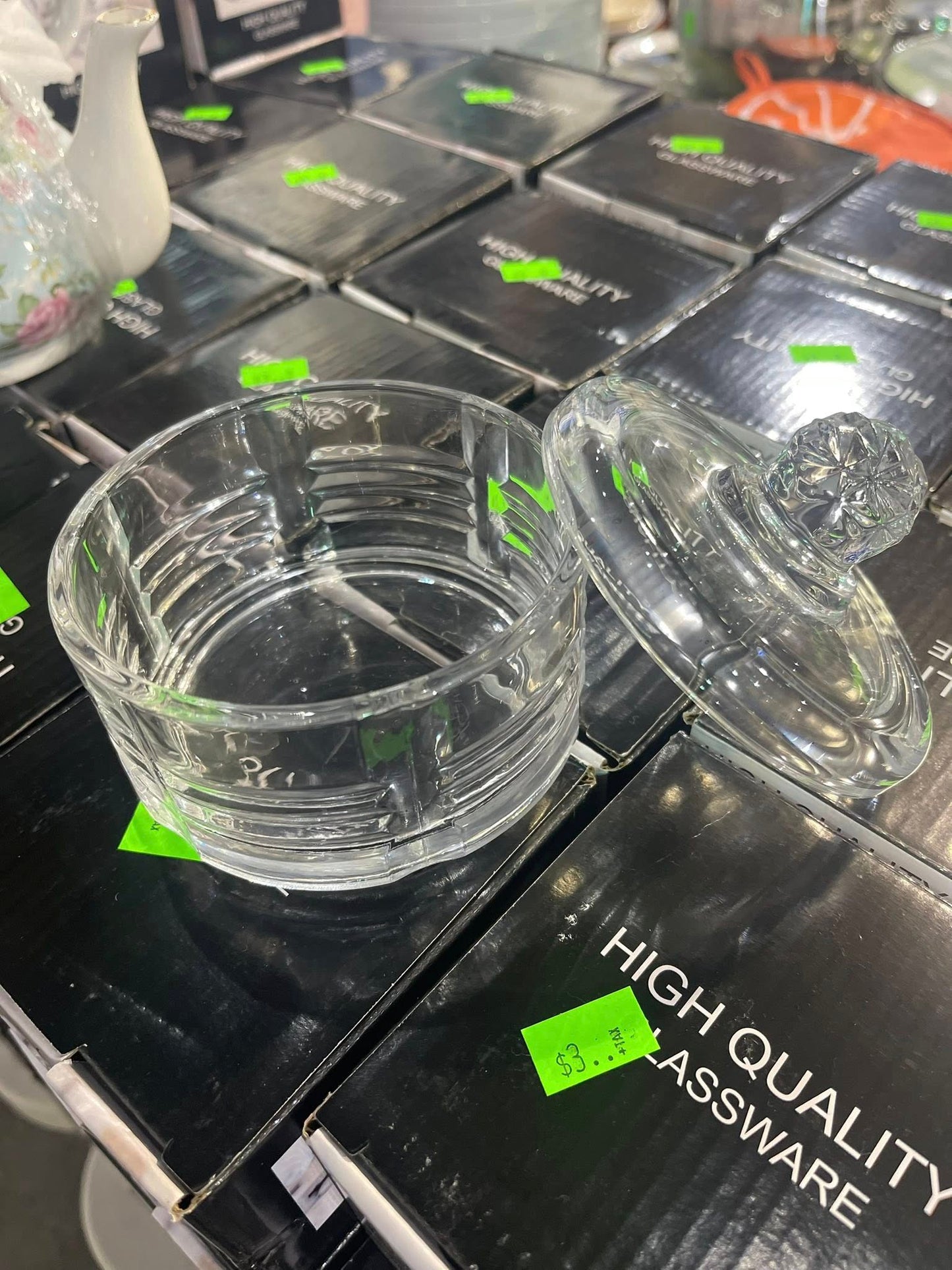 Glass Candy Dish with Lid, Clear Round Glass Candy Jar Ice Cream Dessert Cups Jewelry Box for Food Storage Organization