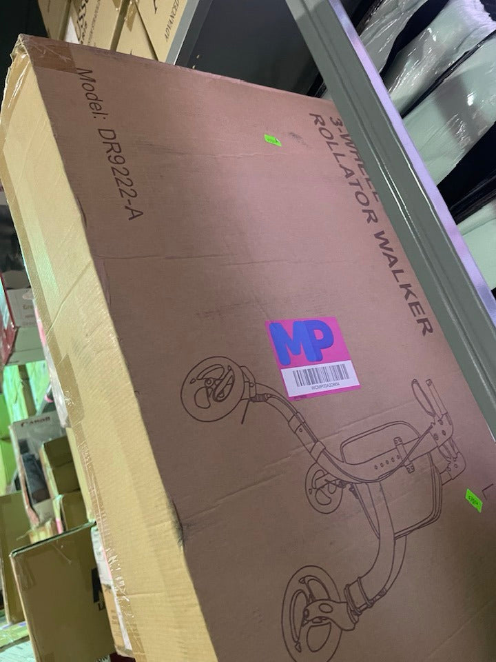 MaxKare 3-Wheel Walker for Seniors Foldable Rollator Walker with 8'' Wheel Lightweight, 300Lbs Weight Capacity, Height Adjustable, Black