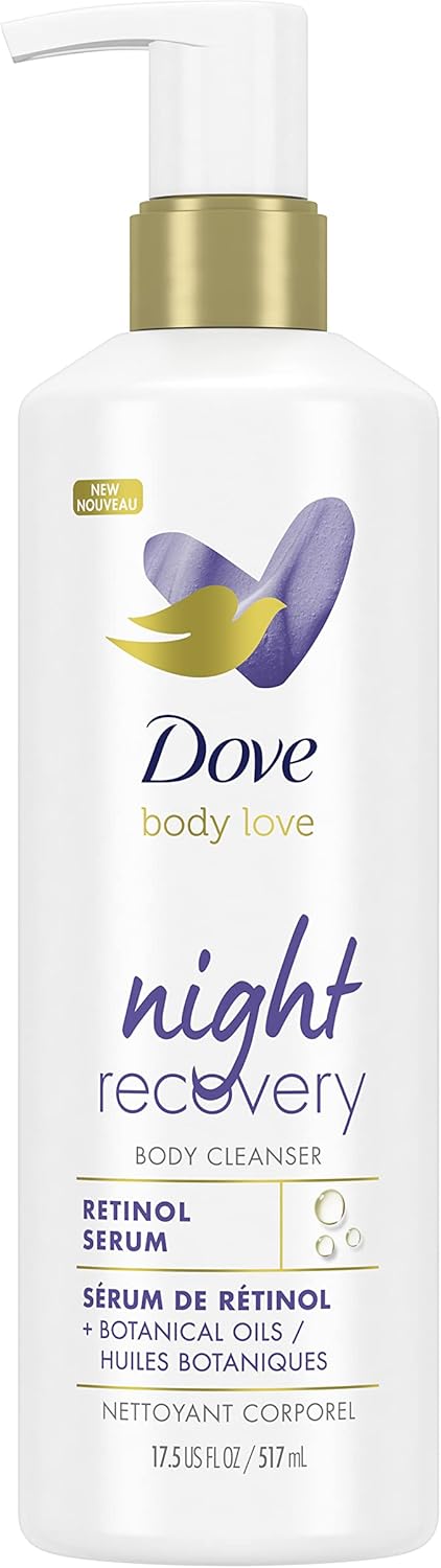 Dove Body Love Night Recovery Body Cleanser, with Retinol Serum & Botanical Oils, for Dry & Worn-Down Skin, 517 mL
