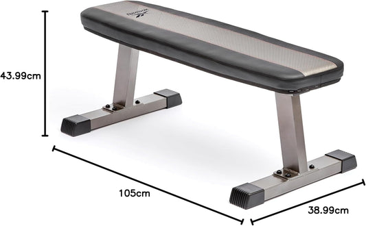 Reebok Flat Bench, 2.5” thick upholstered foam, Non-slip Feet, 3