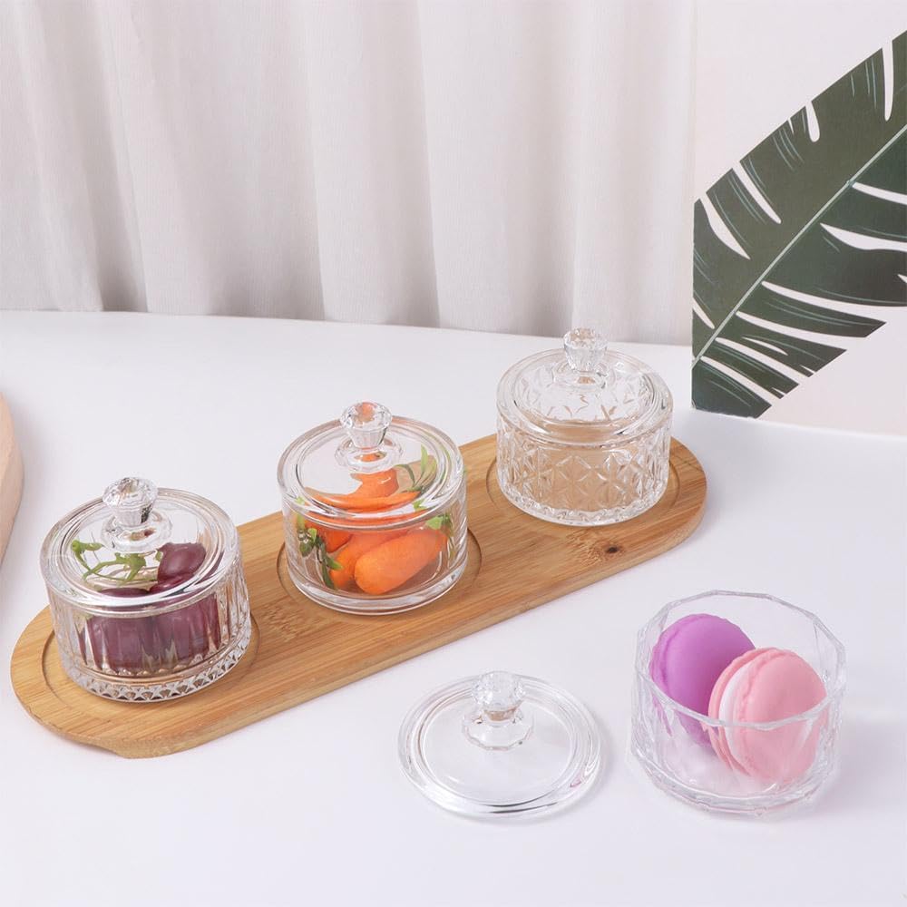 Glass Candy Dish with Lid, Clear Round Glass Candy Jar Ice Cream Dessert Cups Jewelry Box for Food Storage Organization