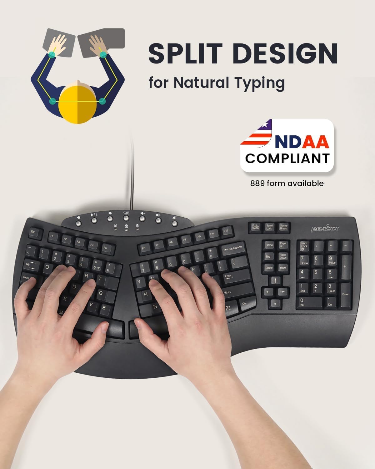 Perixx PERIBOARD-512 Ergonomic Split Keyboard - Natural Ergonomic Design