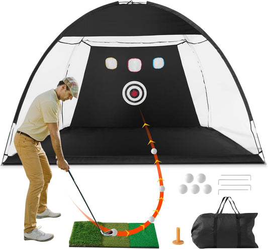 All in 1 Golf Practice Net - 10x7ft Indoor/Outdoor Swing Trainin