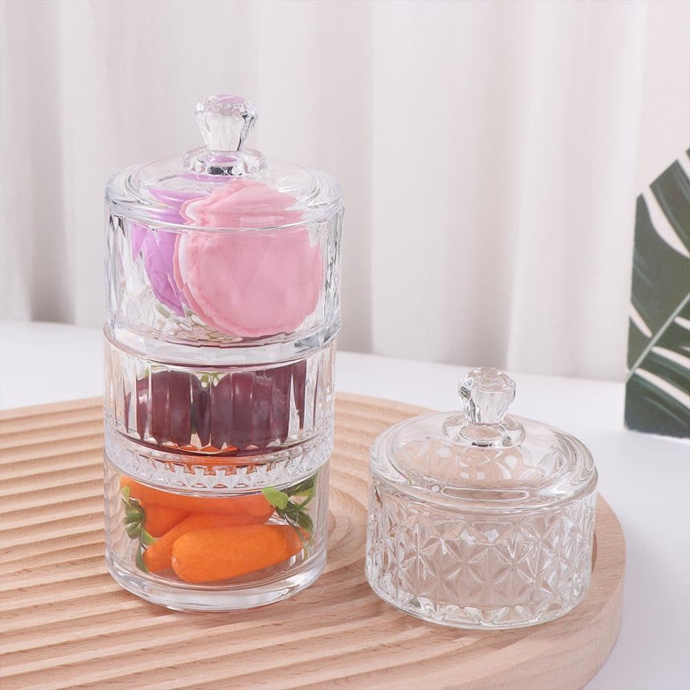 Glass Candy Dish with Lid, Clear Round Glass Candy Jar Ice Cream Dessert Cups Jewelry Box for Food Storage Organization