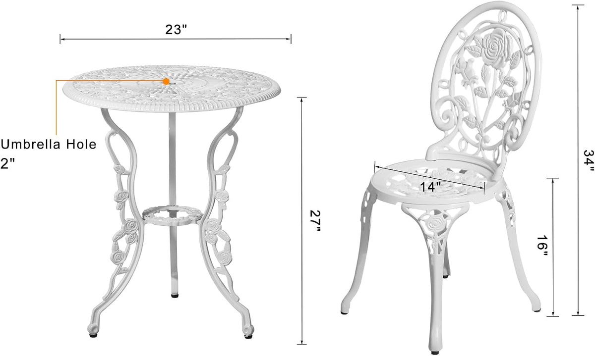 HOMEFUN Bistro Table and Chairs Set of 2 Outdoor 3 Patio Set, Rose White