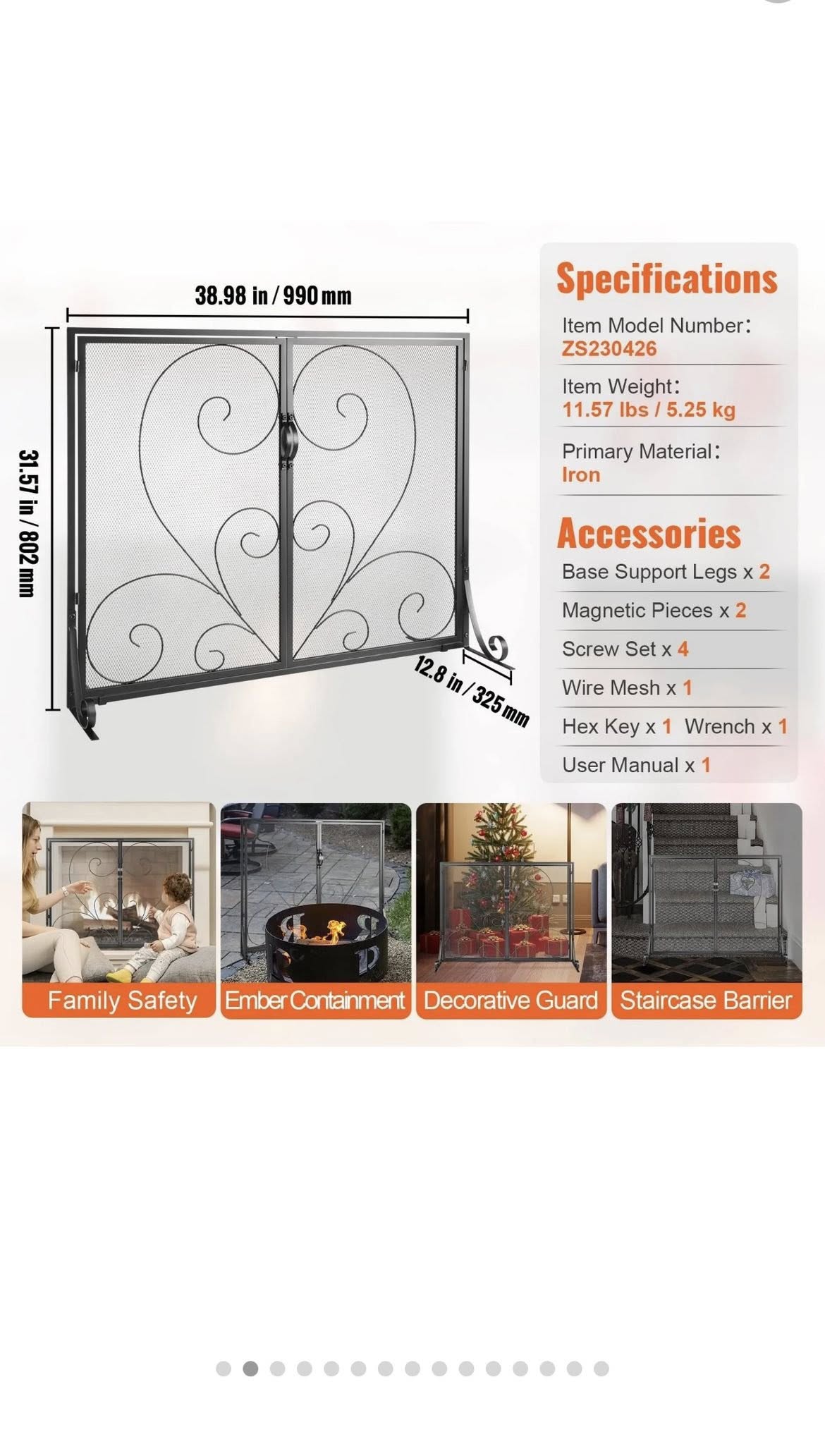VEVOR 1-Panel Fireplace Screen with Door