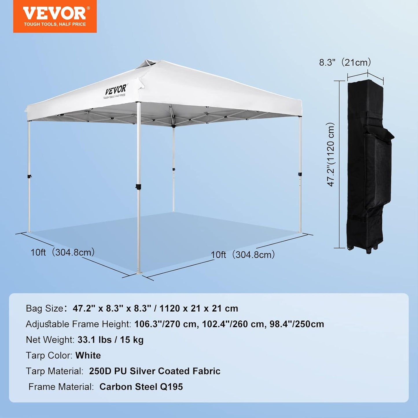 VEVOR 10 x 10 ft Pop‑Up Canopy Tent – White