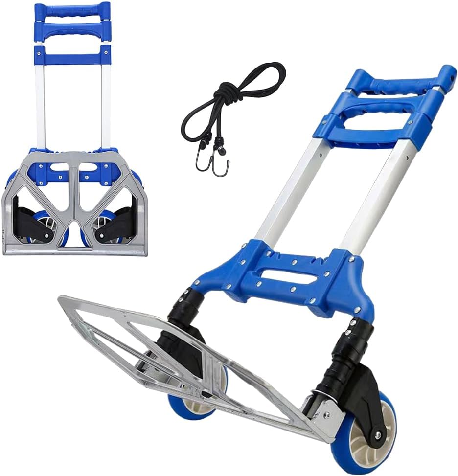 Folding Shopping Cart, Luggage Trolley 2 Wheels and Adjustable Aluminium Folding