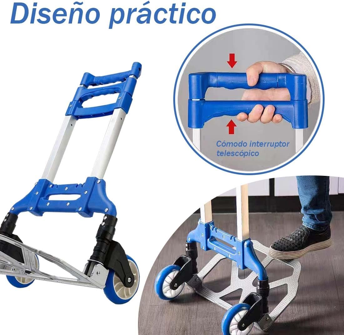 Folding Shopping Cart, Luggage Trolley 2 Wheels and Adjustable Aluminium Folding