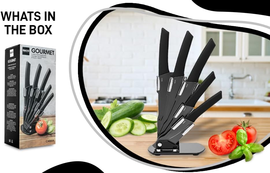 Kitchen Knife Set with Block, 6 PCS High Carbon Stainless Steel Sharp Kitchen Knife Set