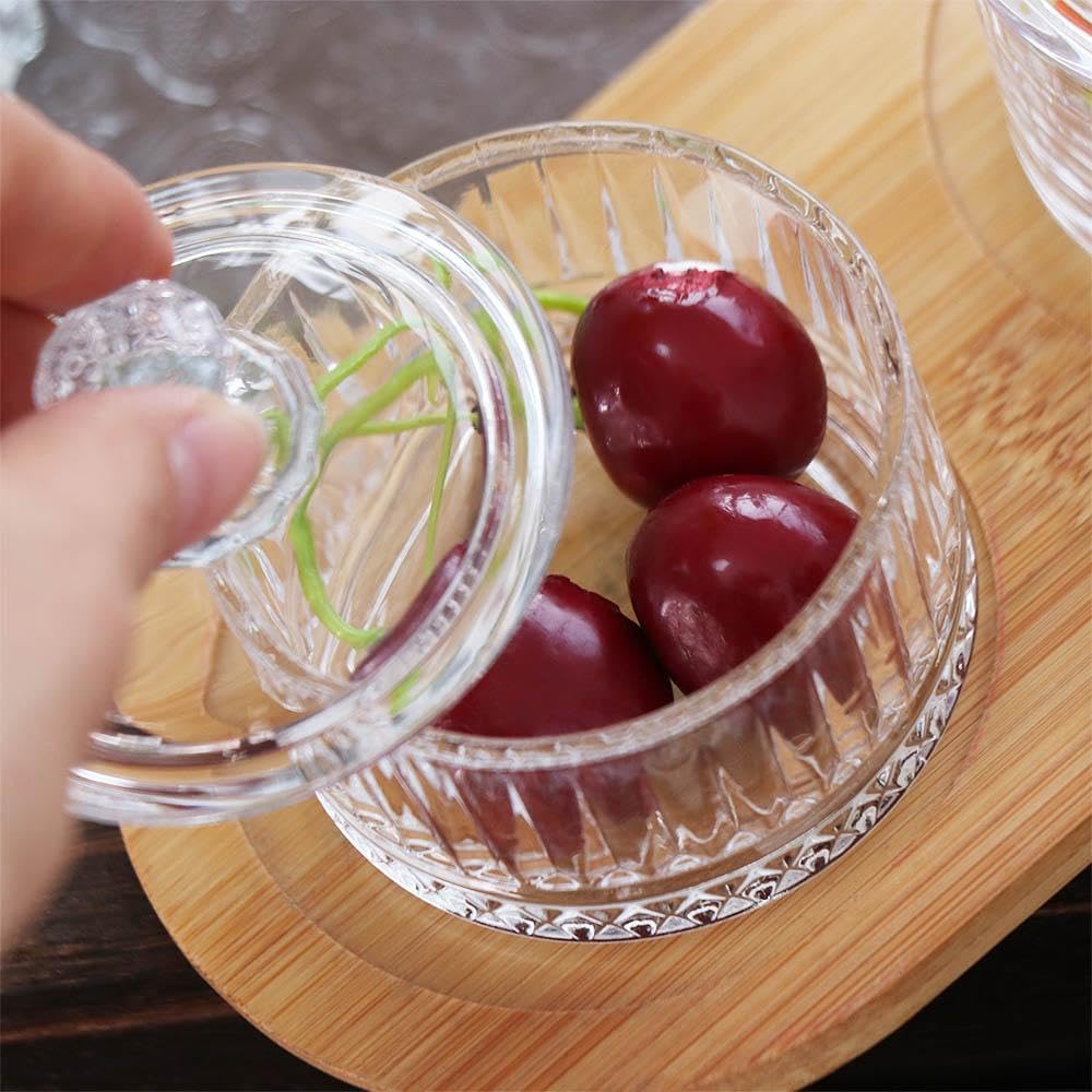Glass Candy Dish with Lid, Clear Round Glass Candy Jar Ice Cream Dessert Cups Jewelry Box for Food Storage Organization
