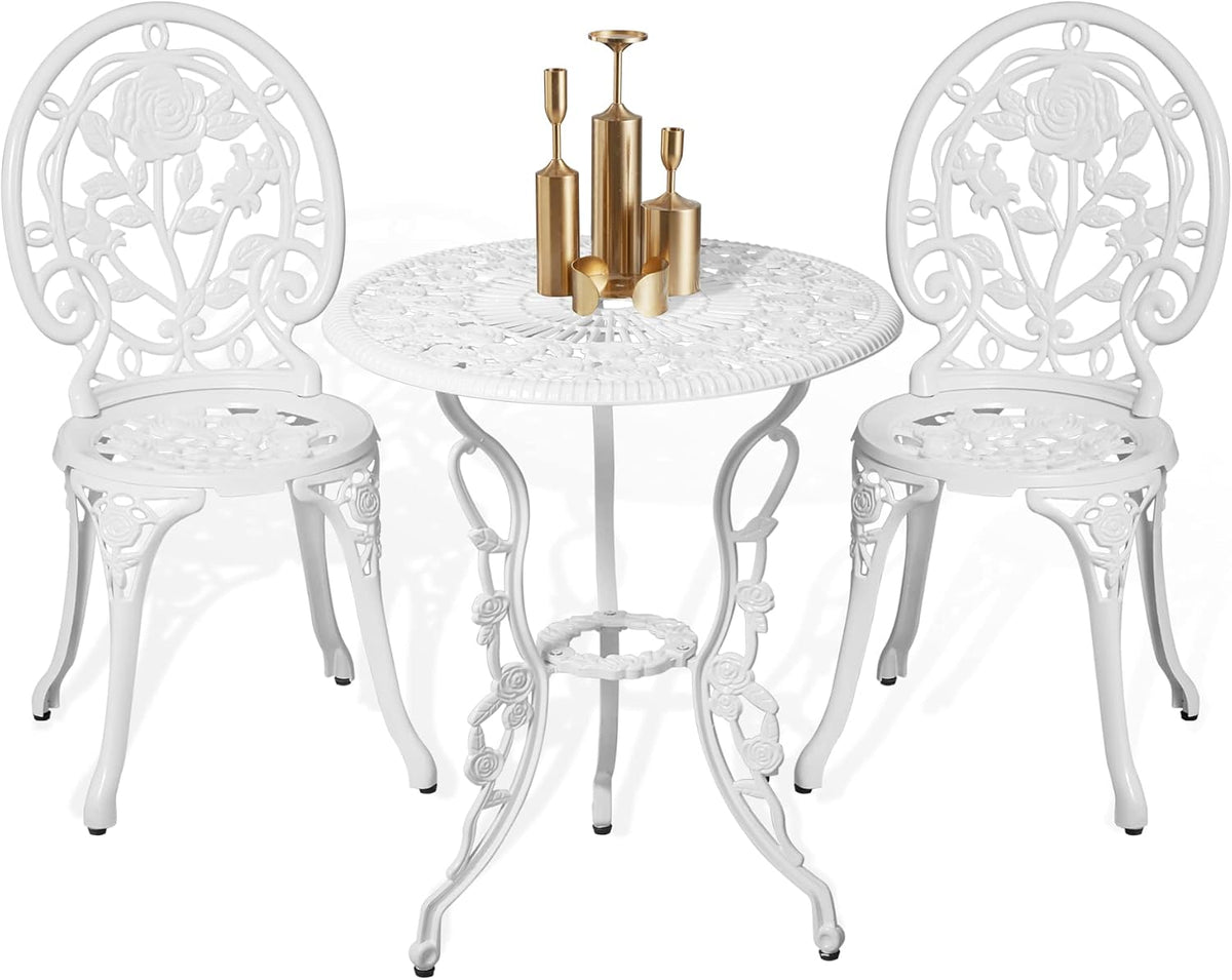 HOMEFUN Bistro Table and Chairs Set of 2 Outdoor 3 Patio Set, Rose White