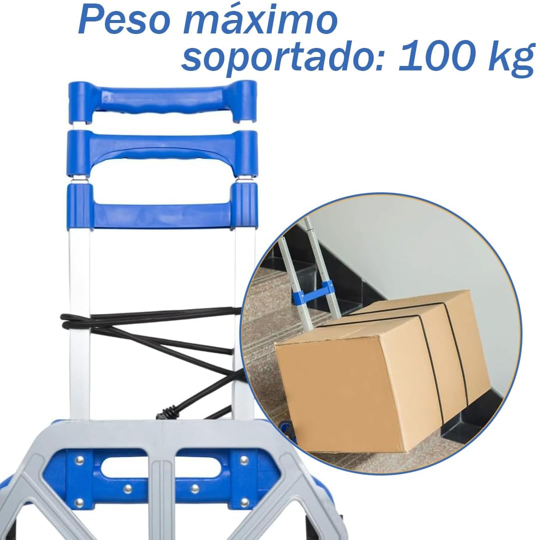 Folding Shopping Cart, Luggage Trolley 2 Wheels and Adjustable Aluminium Folding