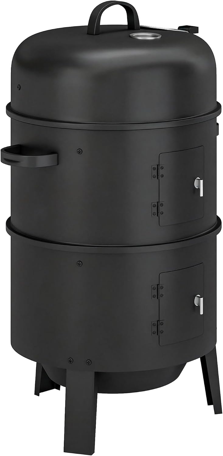 3-in-1 Vertical Charcoal Smoker, 2 Grill Grates, Adjustable Vent