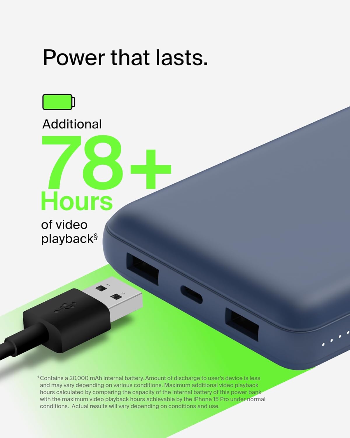 Belkin Portable Charger – 20,000 mAh Power Bank (Blue)