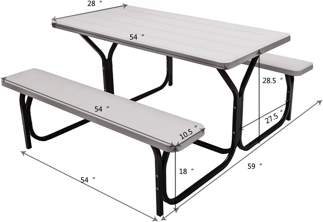 Outdoor Picnic Table & Bench Set – White