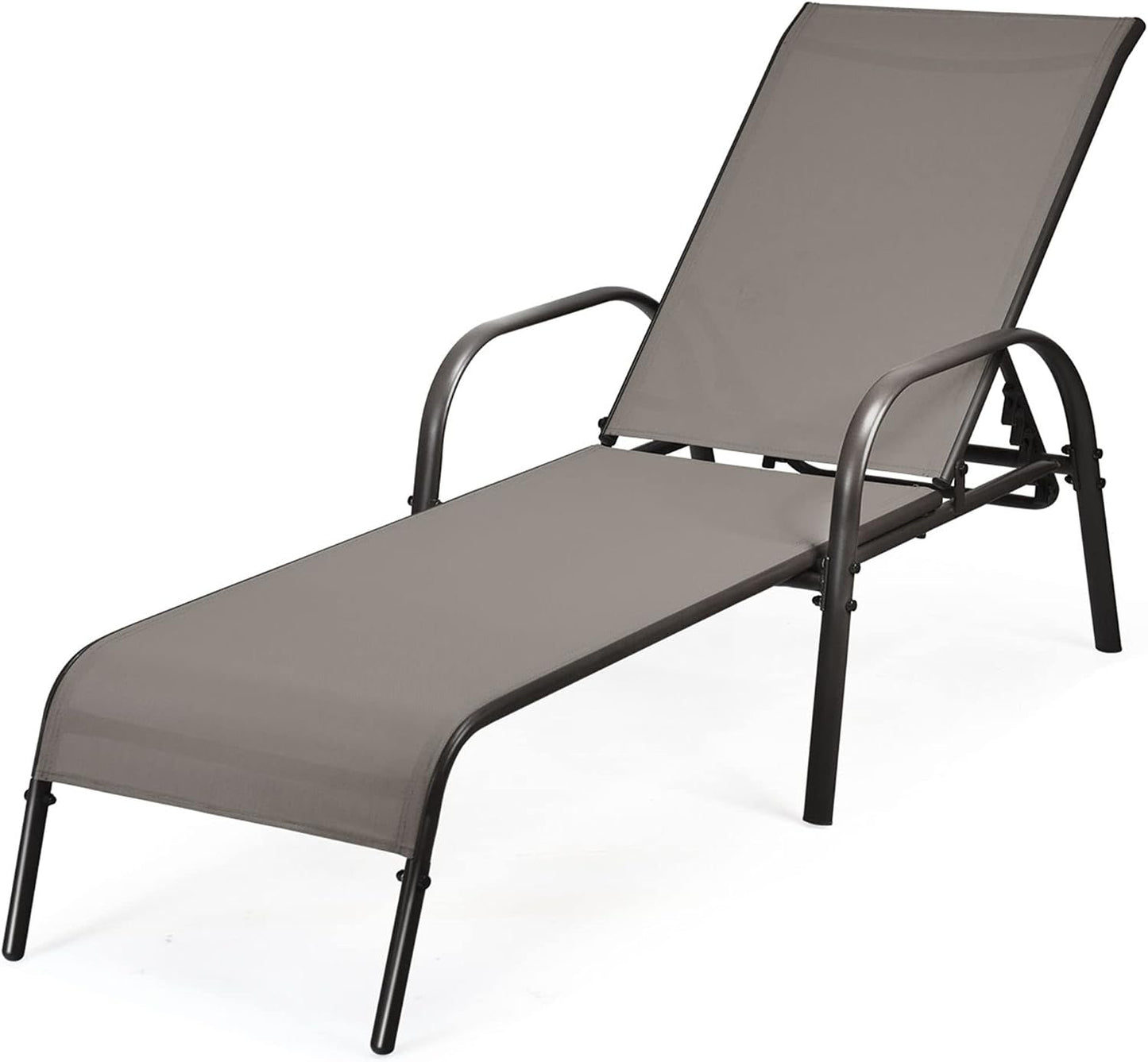 Outdoor Chaise Lounge Chair, All Weather Reclining Lounge Chair w/ 5 Adjustable Backrest Positions