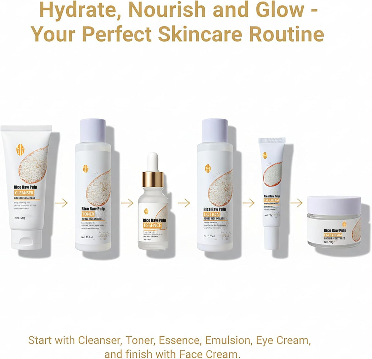 Rice Skin Care Set – 6‑Piece Glow Kit (Rice Extract)