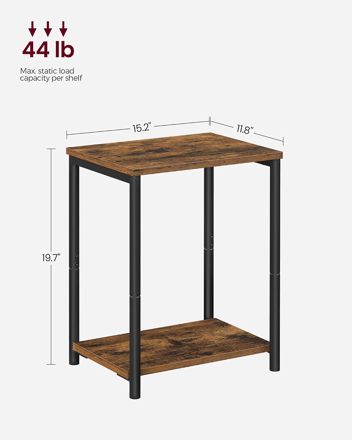 VASAGLE Side Table – Rustic Brown & Black