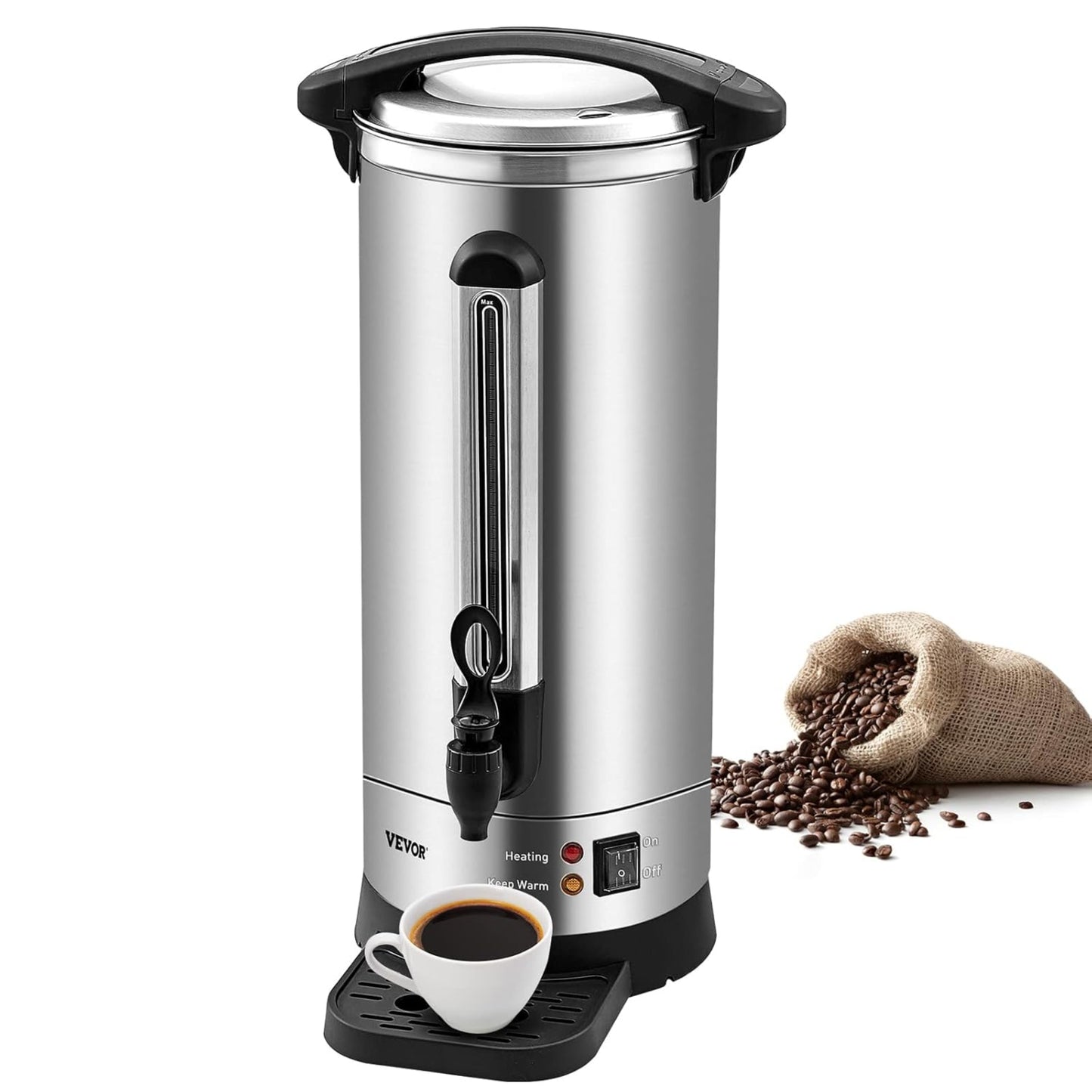 Commercial Coffee Urn, 65 Cups Stainless Steel Large Coffee Dispenser, 1500W 110V Electric Coffee Maker Urn