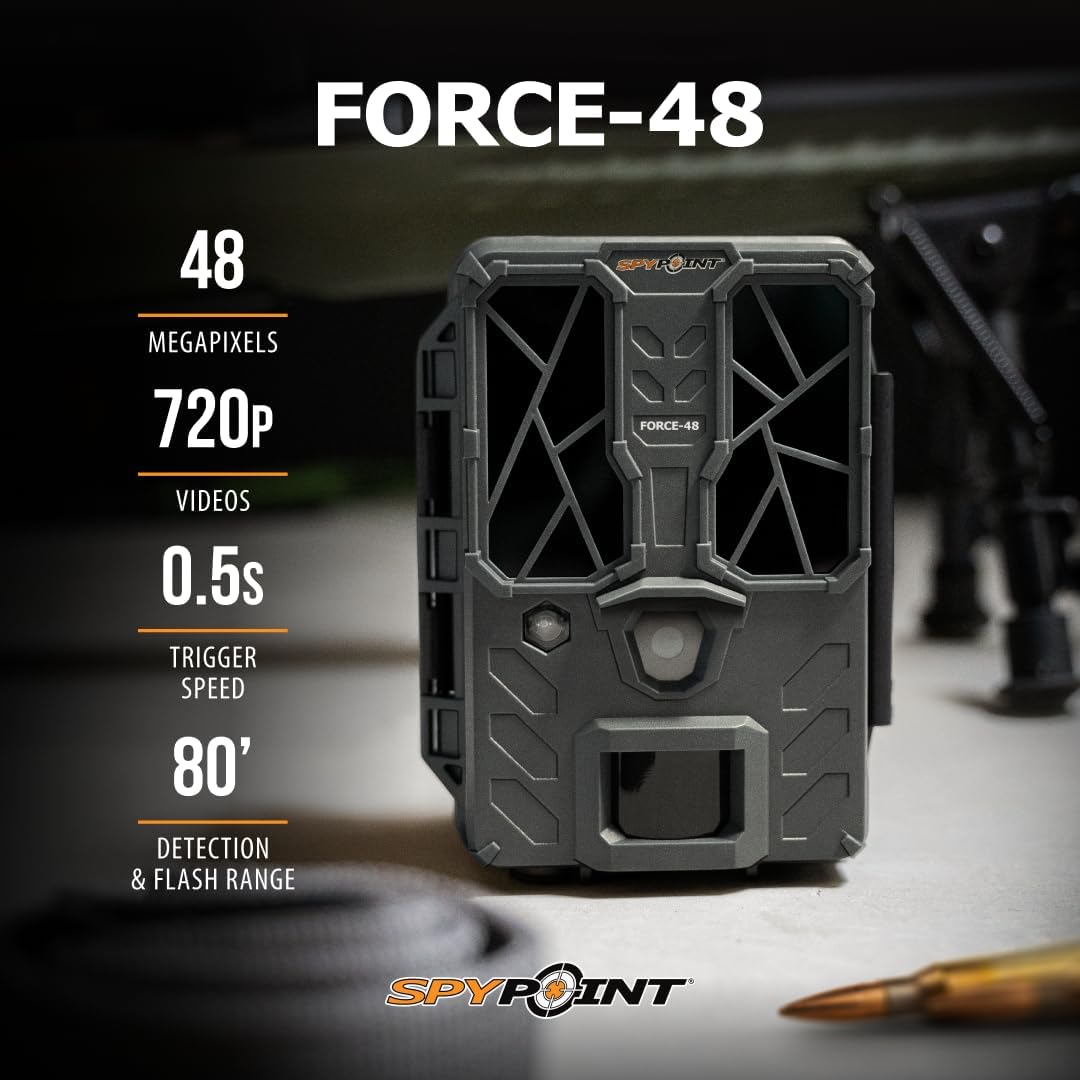 SPYPOINT Force 48 Trail Camera, Non-Cellular, 48MP Photo 720p Video w/ 48 Low-Glow LEDs for Image Quality Day or Night, 80’ Flash Range, 80’ Detection Range, LCD Setup Screen