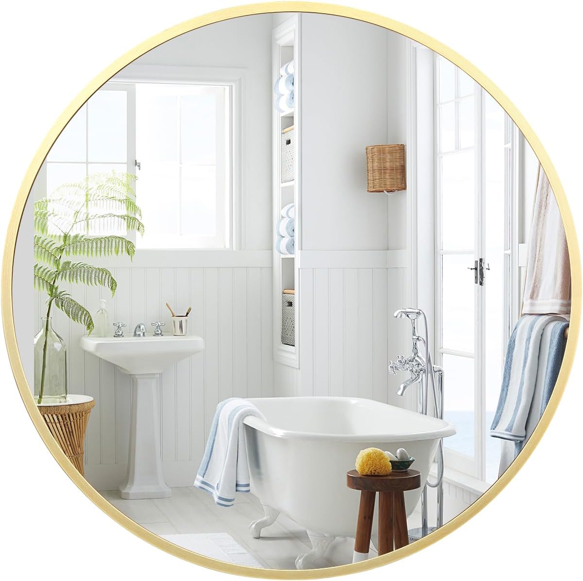 20 Inch Gold Round Mirror, Over Sink Bathroom Mirror with Matte Gold Metal Frame