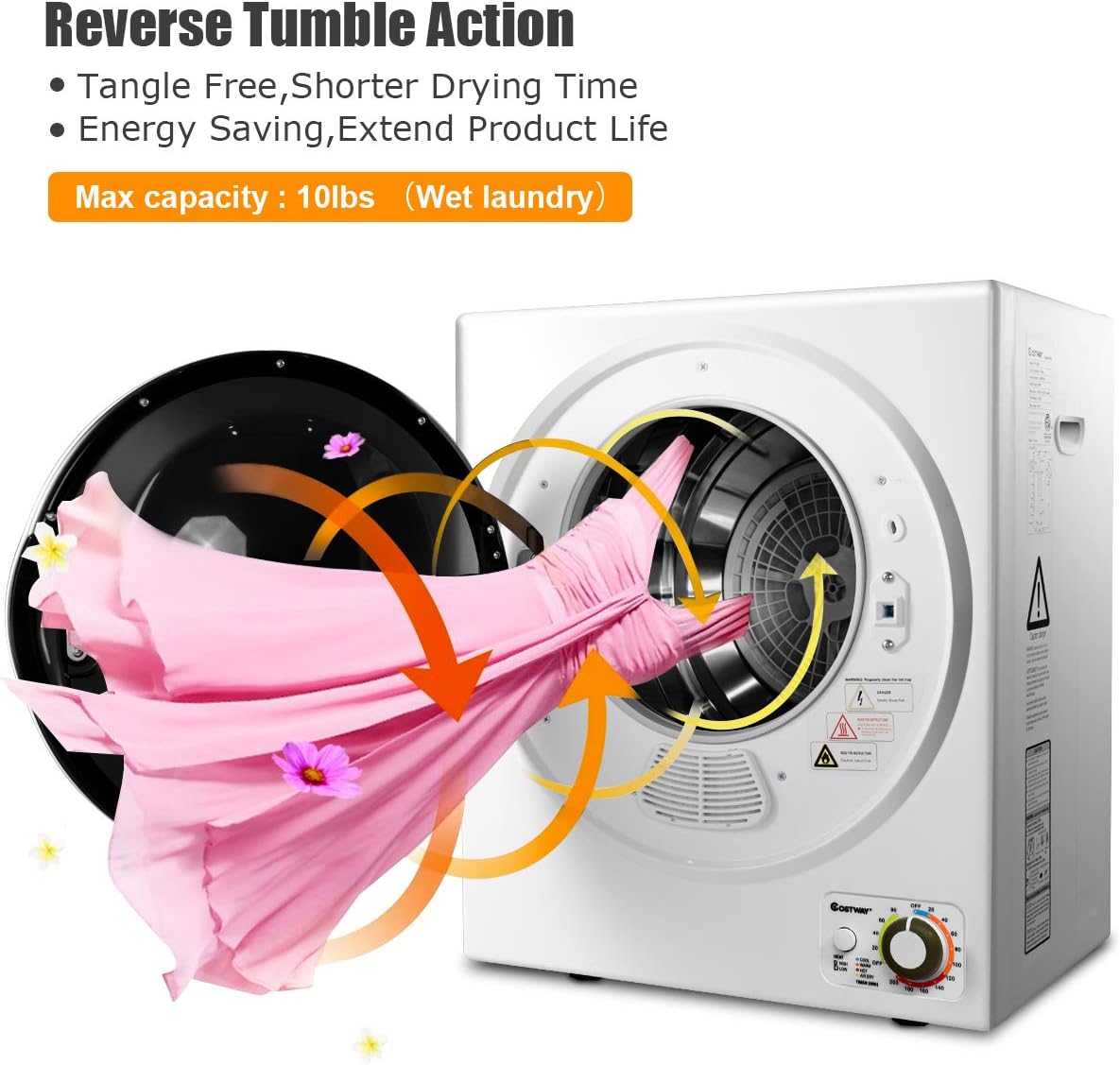 110V Electric Portable Clothes Stainless Steel Tub Laundry Dryer