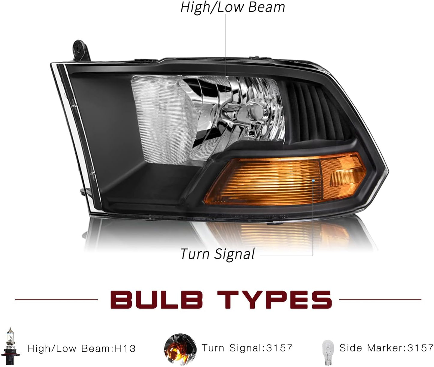 Headlight Assembly Replacement for 2009–2012 Dodge Ram 1500 / 2500 / 3500