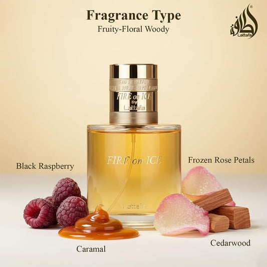Lattafa Fire On Ice – Fruity, Spicy, Woody, Ambery – Eau de Parfum Spray