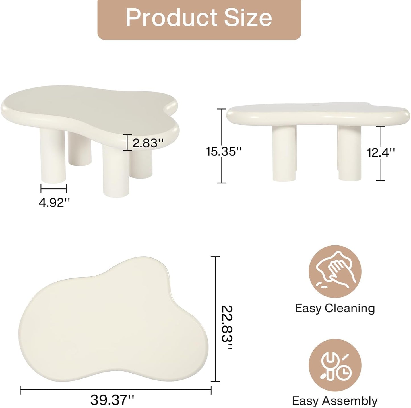 39.4" Cloud Coffee Table, Cute Cream Coffee Table