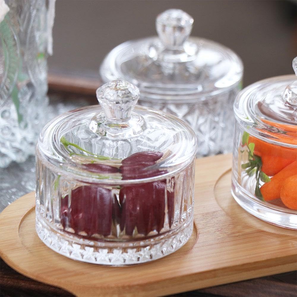 Glass Candy Dish with Lid, Clear Round Glass Candy Jar Ice Cream Dessert Cups Jewelry Box for Food Storage Organization