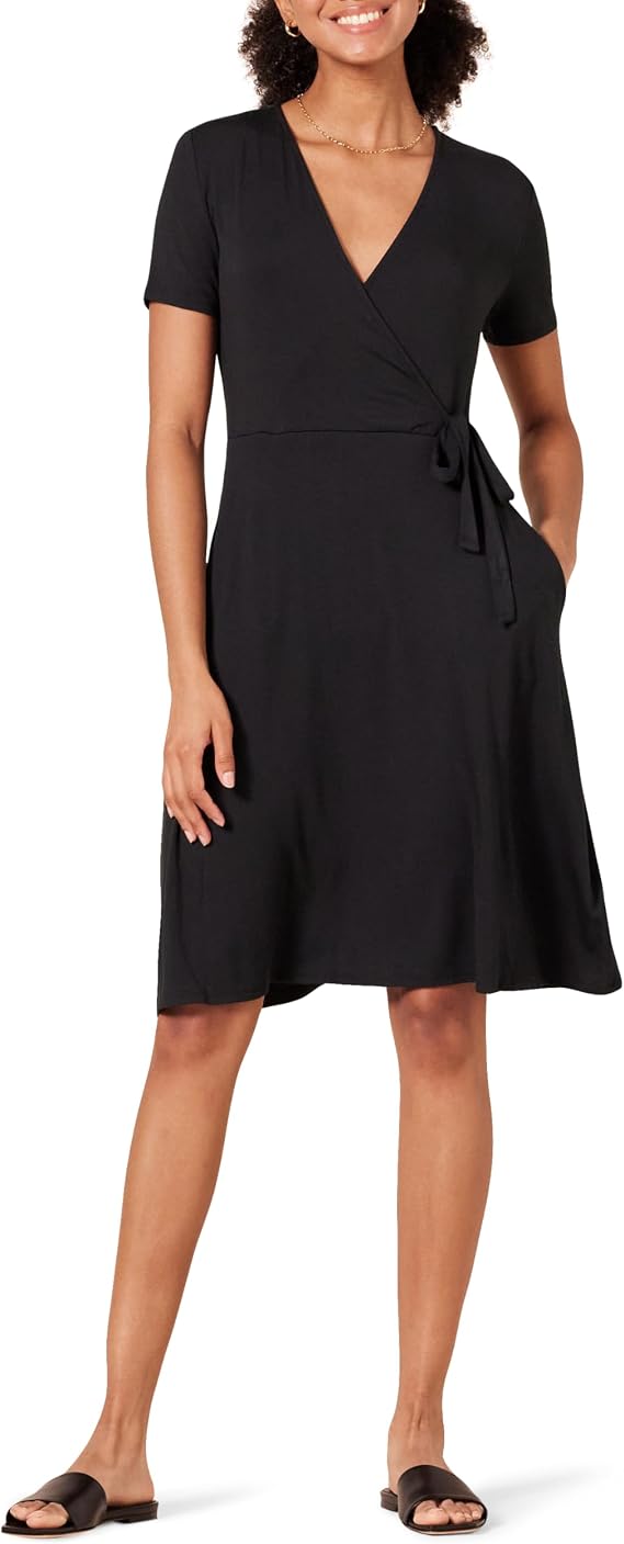 Essentials Women’s Cap‑Sleeve Faux‑Wrap Dress – BRAND NEW