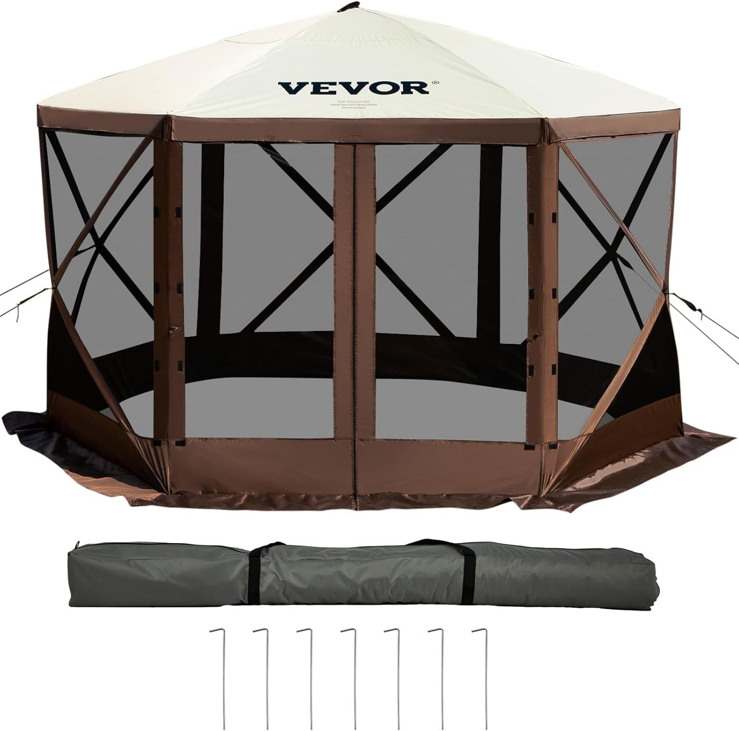 VEVOR 12' x 12' Camping Gazebo Tent – 6‑Sided Pop‑Up Screen Shelter