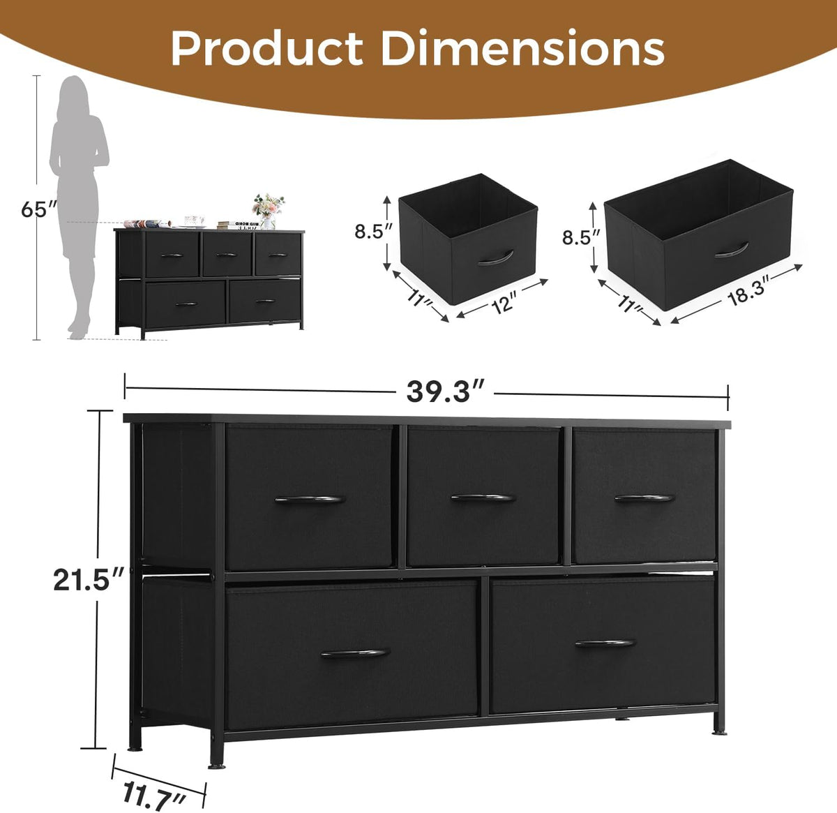 Dresser / Chest of Drawers – 5‑Drawer Fabric Storage Organizer
