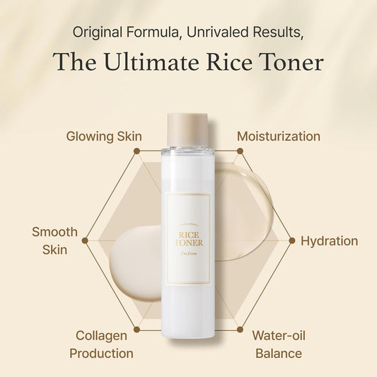[I'm From] Rice Toner, 5.07 fl oz | Milky Toner for Glowing Skin, 77.78% Rice Extract from Korea, Glow Essence with Niacinamide, Hydrating for Dry Skin, Alcohol-Free, Fragrance-Free, Glass skin