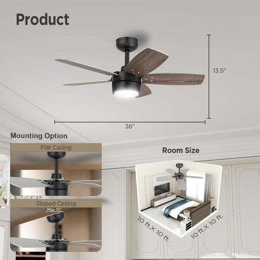VAGIZM Ceiling Fan 36'' for Small Room: Modern Ceiling Fans with Light Remote Control - Reversible Quiet DC Motor Dimmable with 6 Speeds for Dorm Room Kids Bedroom(Bronze+Walnut)