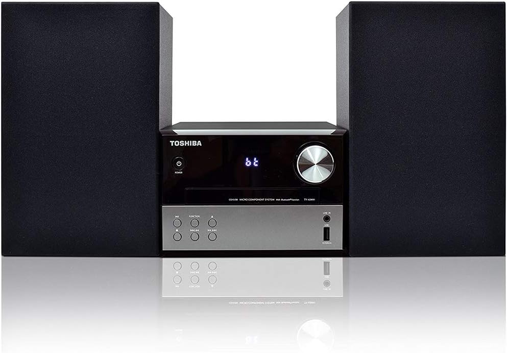 Toshiba TY-ASW91 Micro Component Speaker System: Wireless Bluetooth Speaker Sound System with FM, USB & CD, AUX Input, LED Display and Remote Control