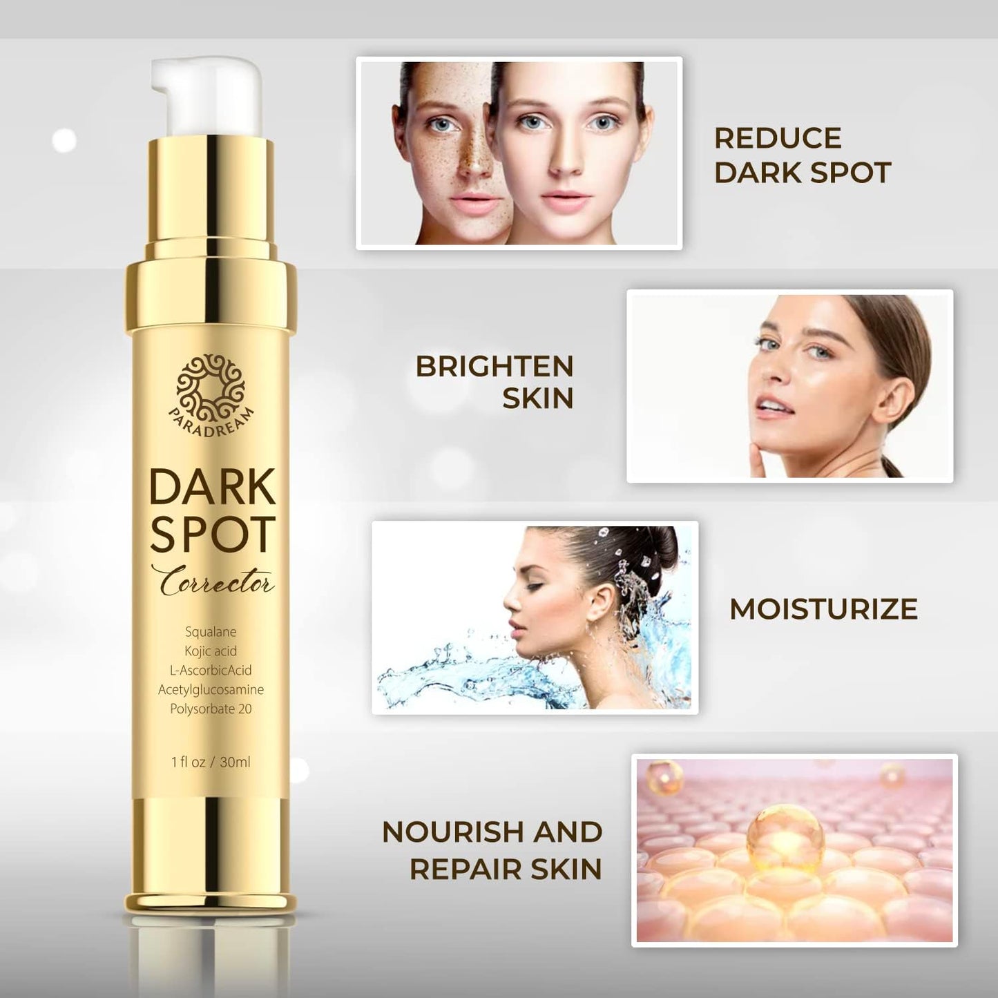 Paradream Dark Spot Remover for Face Body: Dark Spot Corrector Face Serum for Age Spot Sun Spot Freckles Brown Spot for Women & Men - 30m