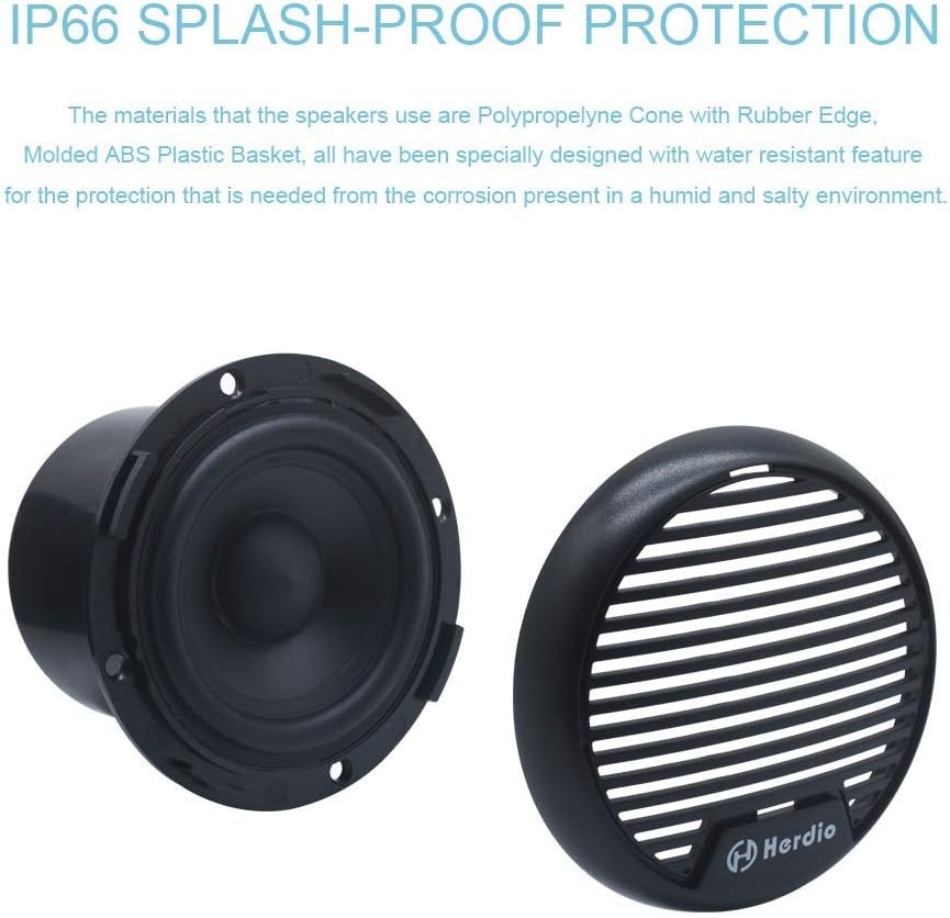 Herdio 3 Inches Waterproof Marine Speakers Marine Boat Compact Speaker/Boat SPA ATV UTV RZR -Black