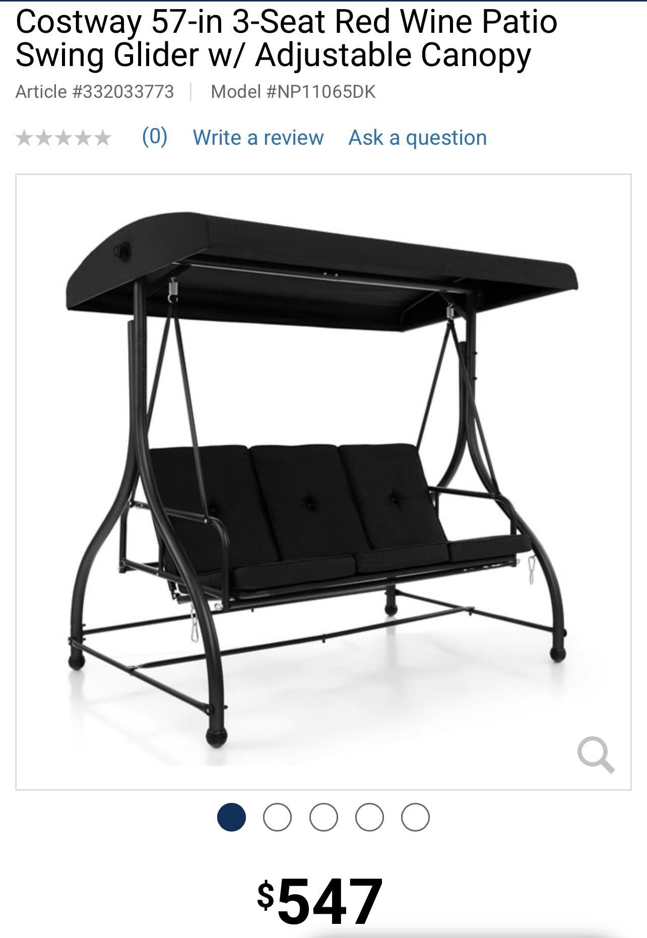 Costway 57” 3-Seat Patio Swing Glider – Red Wine