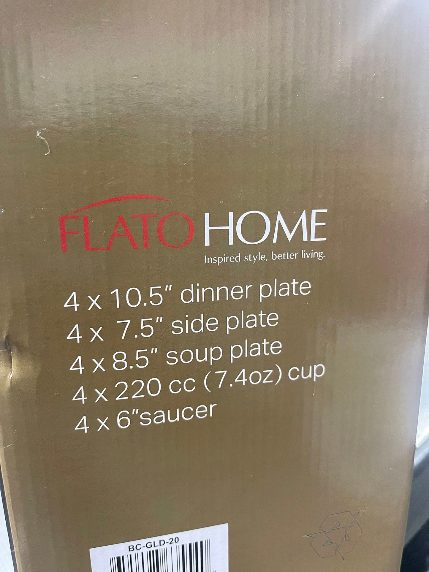 Bone China 20‑Piece Round Dinnerware Set  Silver  Gold